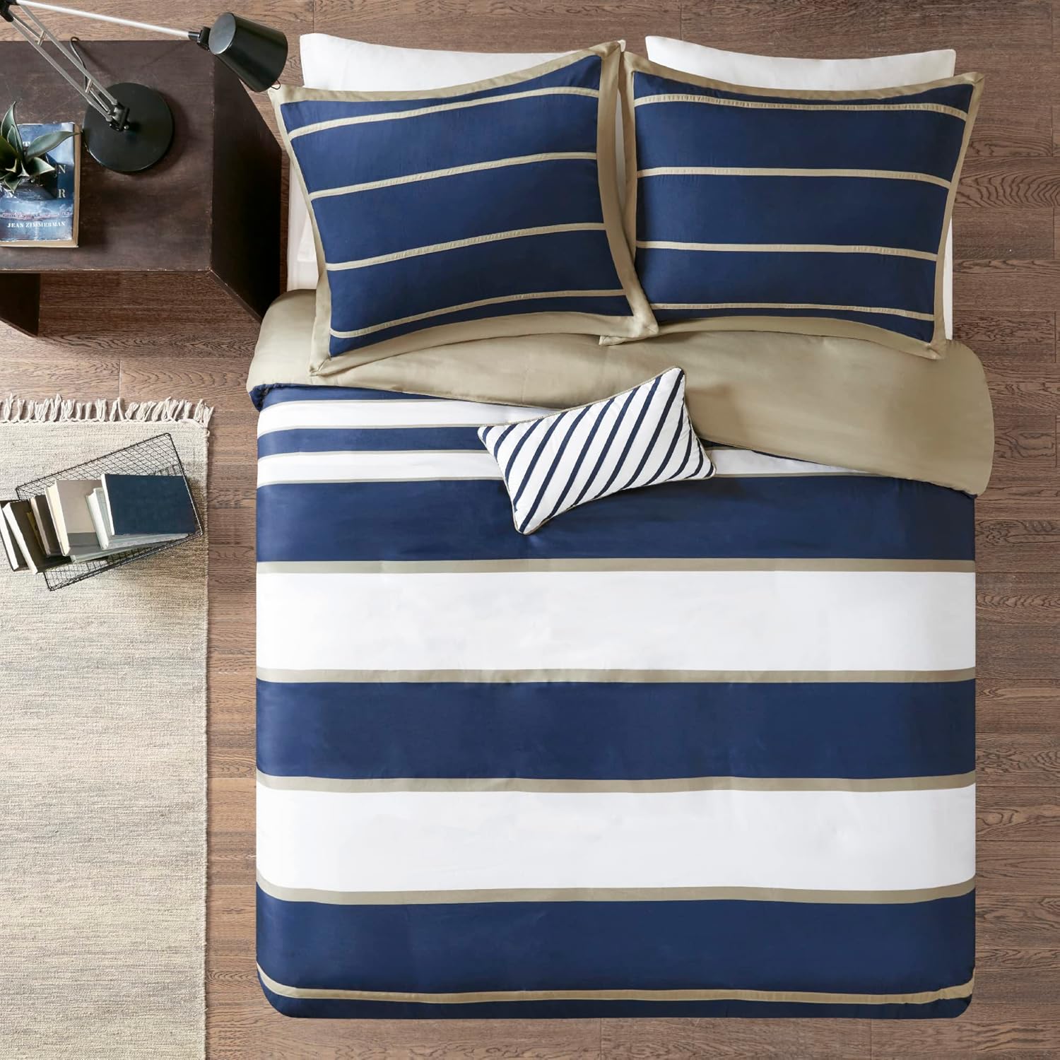 Mi Zone Ashton – Edredón moderno y casual con diseño de bloques de color, funda de edredón para todas las estaciones, ropa de cama para