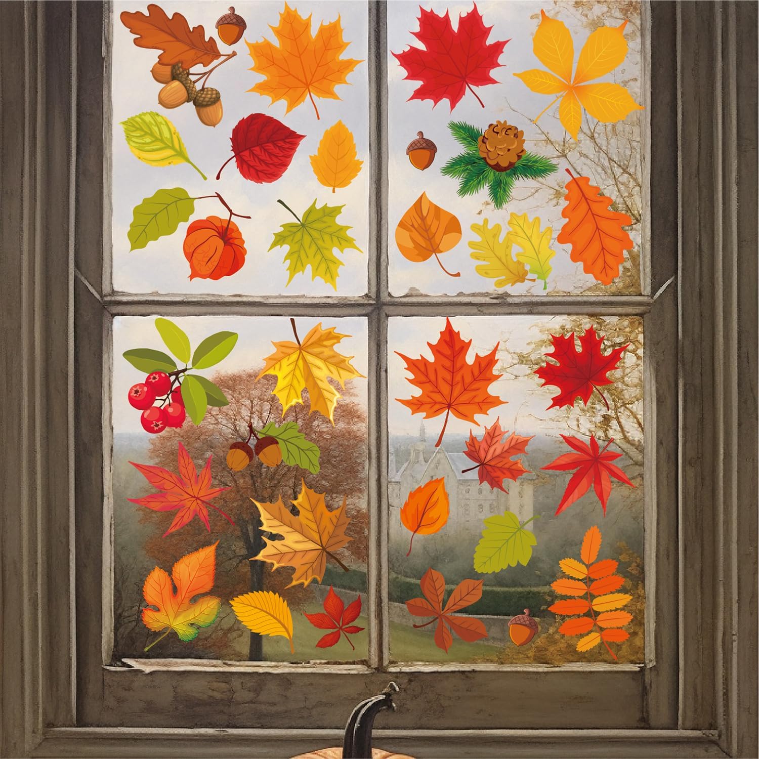 64 calcomanías de otoño para ventana, hojas de arce, calcomanías de ventana de hojas de otoño para ventana de vidrio, hogar, oficina, decoración de