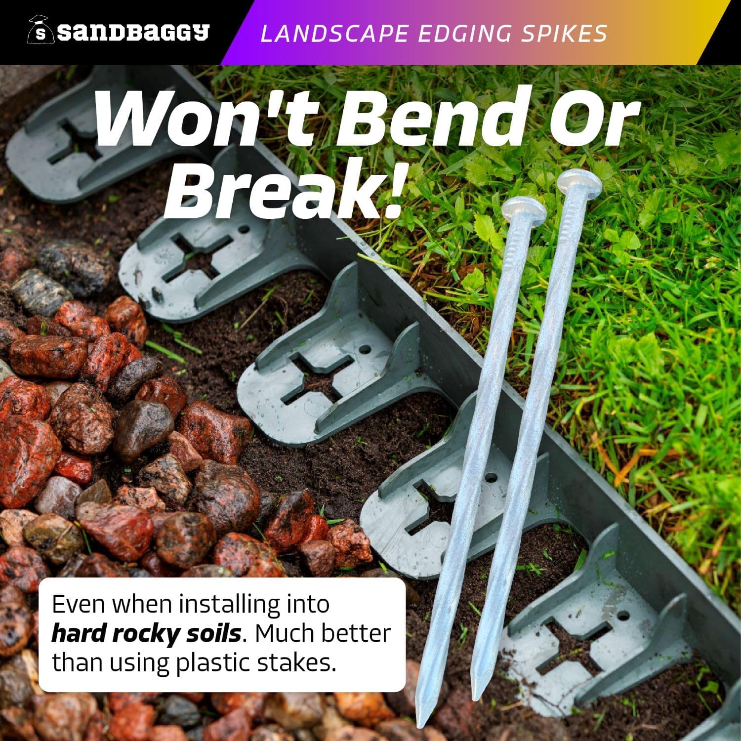 Sandbaggy Landsacpe galvanizado de 6 pulgadas, clavos de paisaje en espiral, acero de calibre 7, ideales para suelos rocosos duros, también ideales