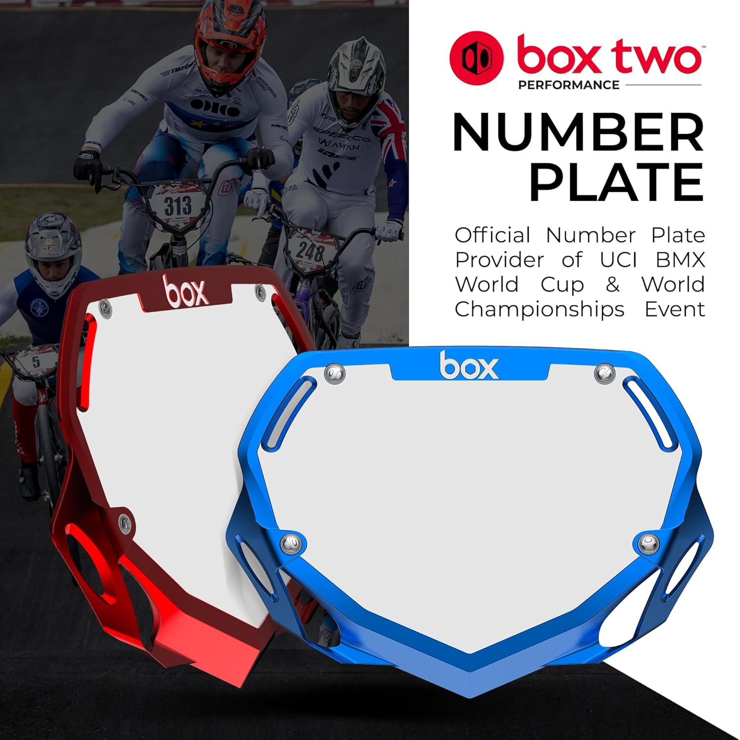 Box Components Box – Placa de matrícula para bicicleta BMX, resistente a los impactos, 3D, con correas ajustables para adultos, Mini, Strider, Box
