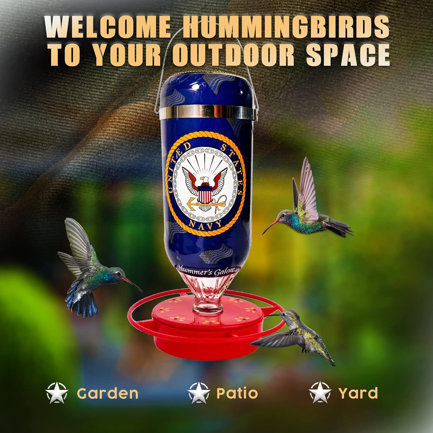 Hummer’s Galore, Comedero para colibríes de las Fuerzas Armadas de los Estados Unidos, para colgar en exteriores, a prueba de hormigas y abejas, 32