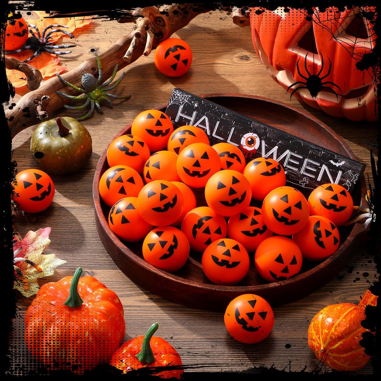 Jerify 50 mini bolas antiestrés de calabaza, bolas de estrés de Halloween de 1.57 pulgadas, pequeñas bolas de espuma de Halloween para suministros