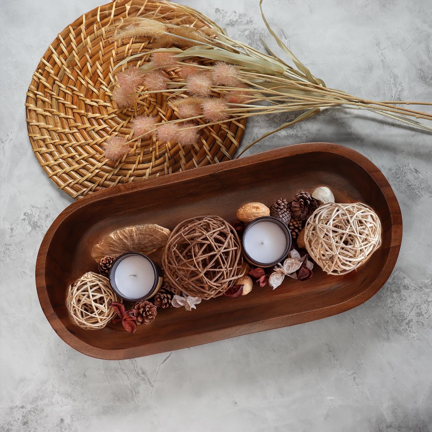 Cuenco de masa de madera  Cuenco de masa rústica de madera de acacia quemada oscura  Cuencos decorativos hechos a mano para decoración del hogar,