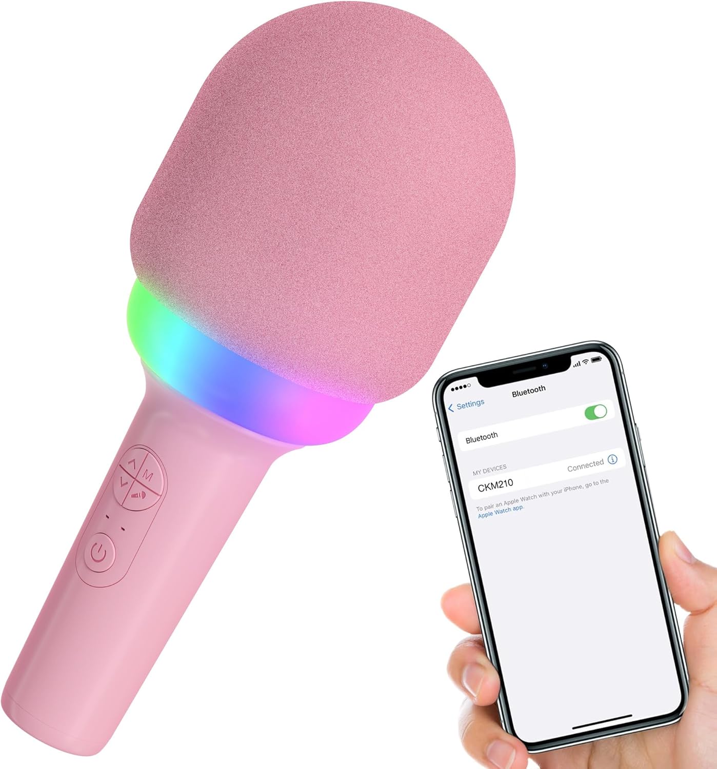 Coby Micrófono LED de karaoke  5 modos de luz súper divertidos  4 modos divertidos de cambio de voz  Modo inalámbrico verdadero para dúos  Micrófono