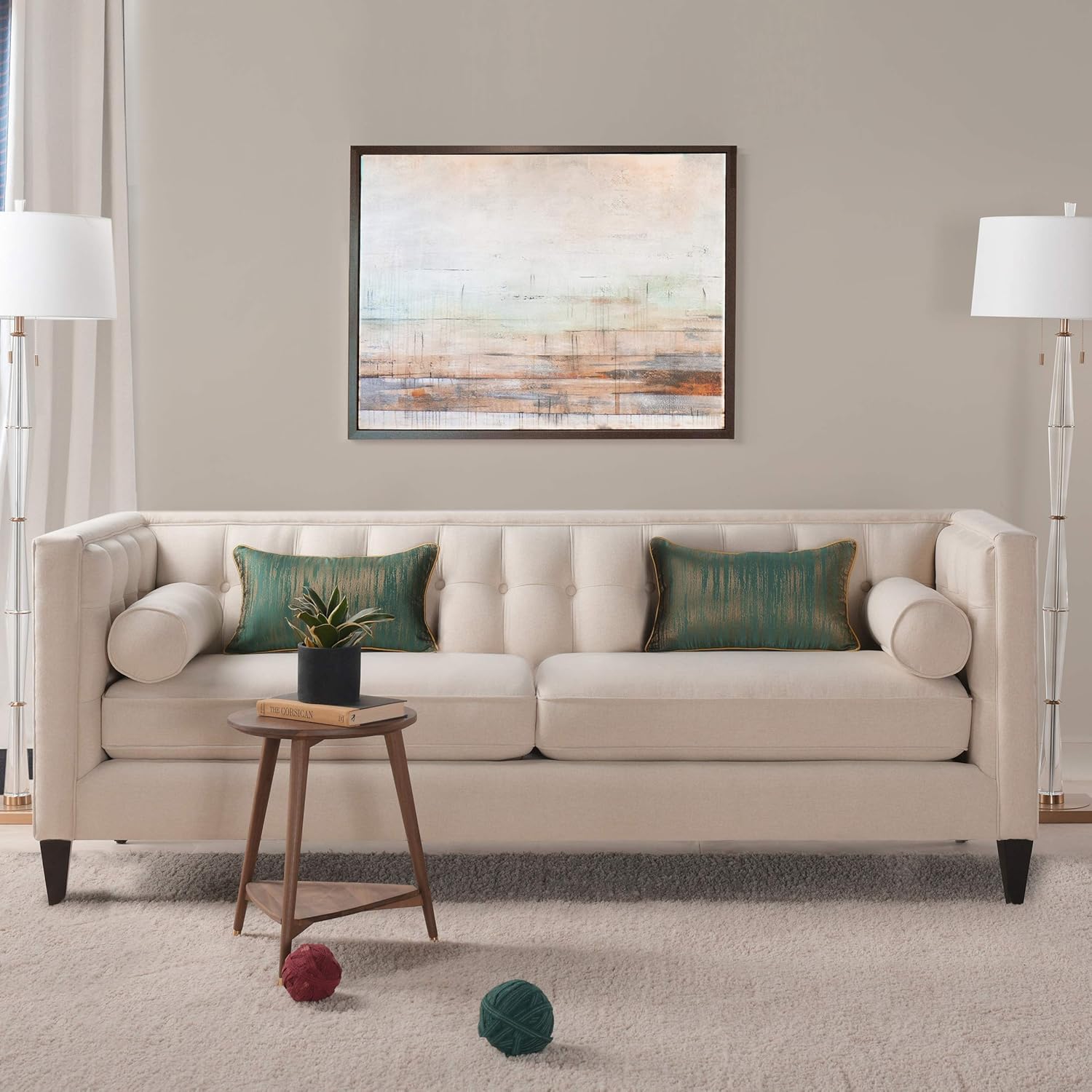 Jennifer Taylor Home Kinsley – Sofá moderno copetudo esmoquin de 84 pulgadas, poliéster beige neutro cielo