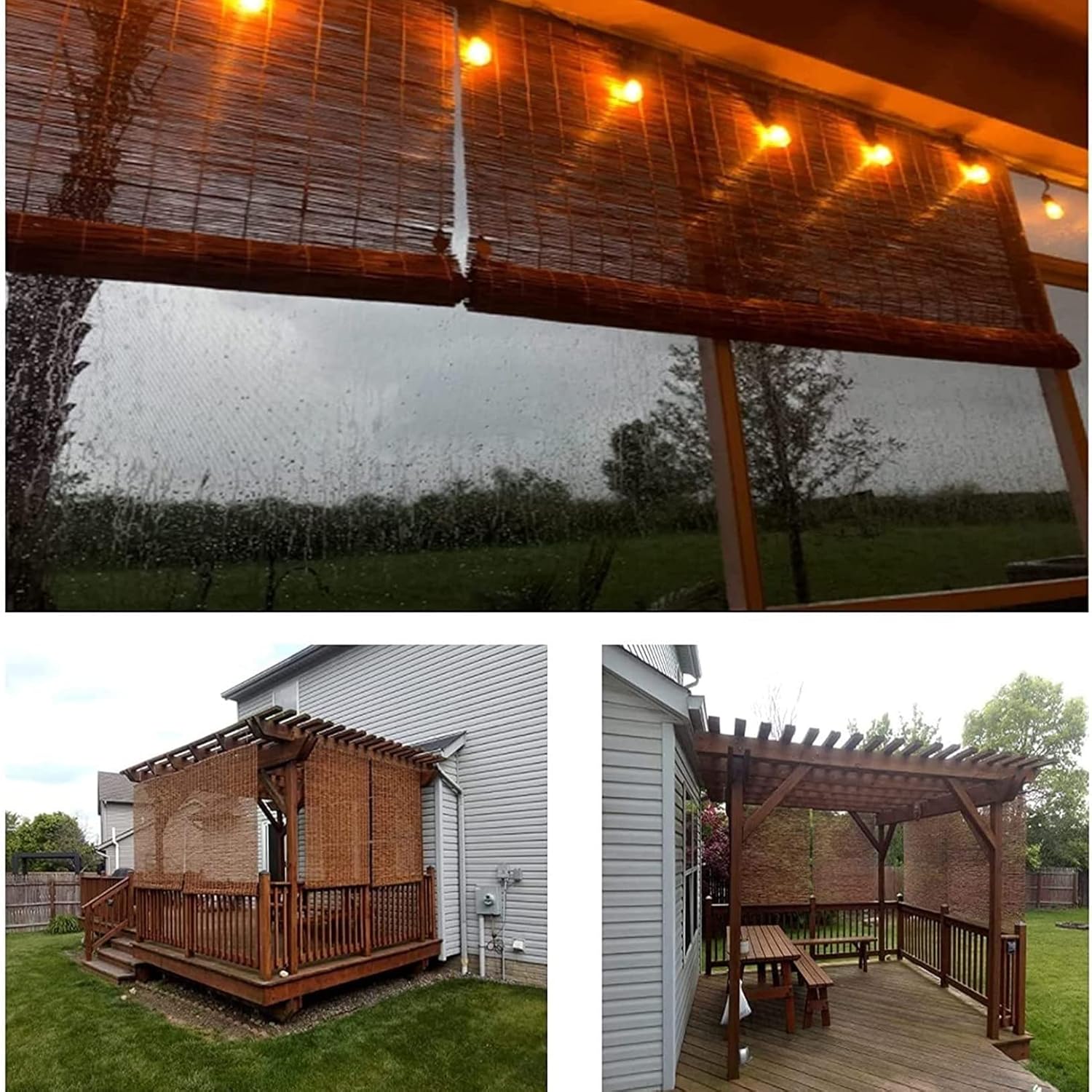 Persianas enrollables para exteriores, cortinas enrollables de bambú, cortinas romanas con elevador, protección solar, cortina enrollable para