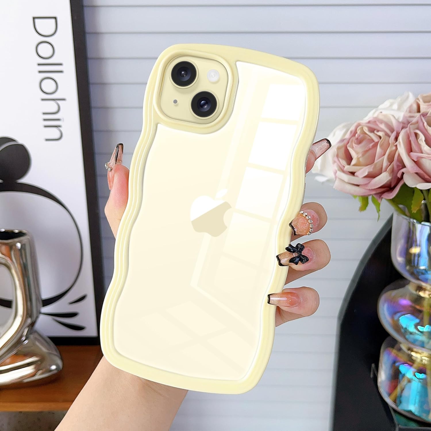 Jmltech Funda para iPhone 15 Plus, diseño femenino rizado, ondulado, transparente, de silicona, híbrido, a prueba de golpes, ultrafino, estético,