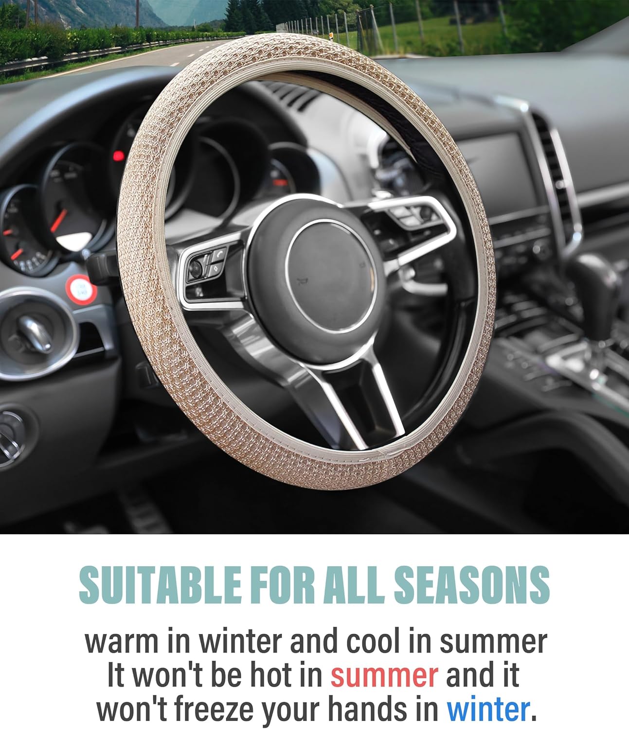 Funda elástica para volante de automóvil, de microfibra transpirable, de seda helada, cálida en invierno y fresca en verano, protector universal de