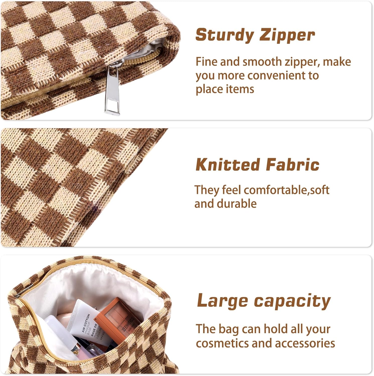 ZLFSRQ Bolsa de maquillaje a cuadros para mujer, juego de bolsa de cosméticos de gran capacidad, bolsa de maquillaje de viaje para bolso,