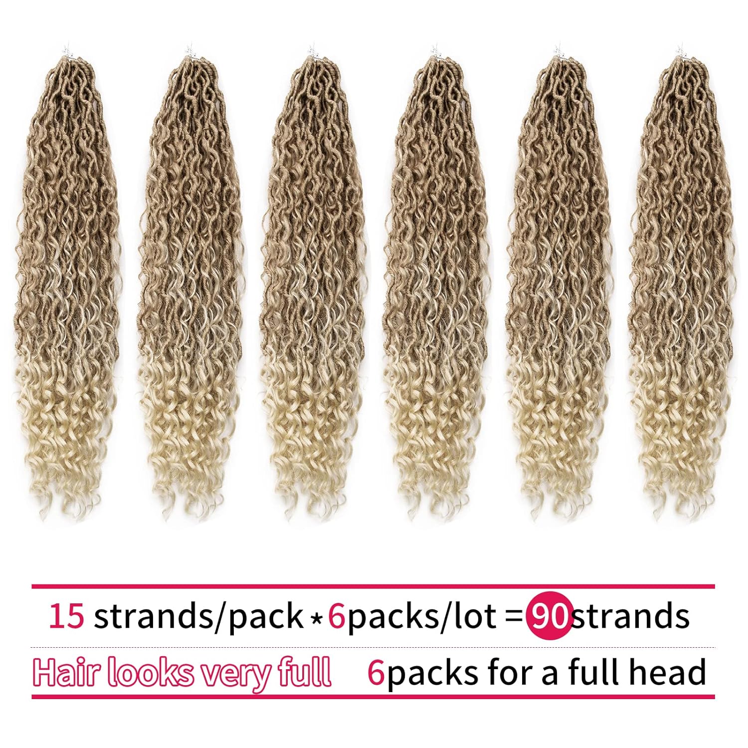 Goddess Locs – Cabello de ganchillo de 26 pulgadas, rizado sintético, 6 paquetes de rastas de río previamente enrolladas, trenzas de ganchillo