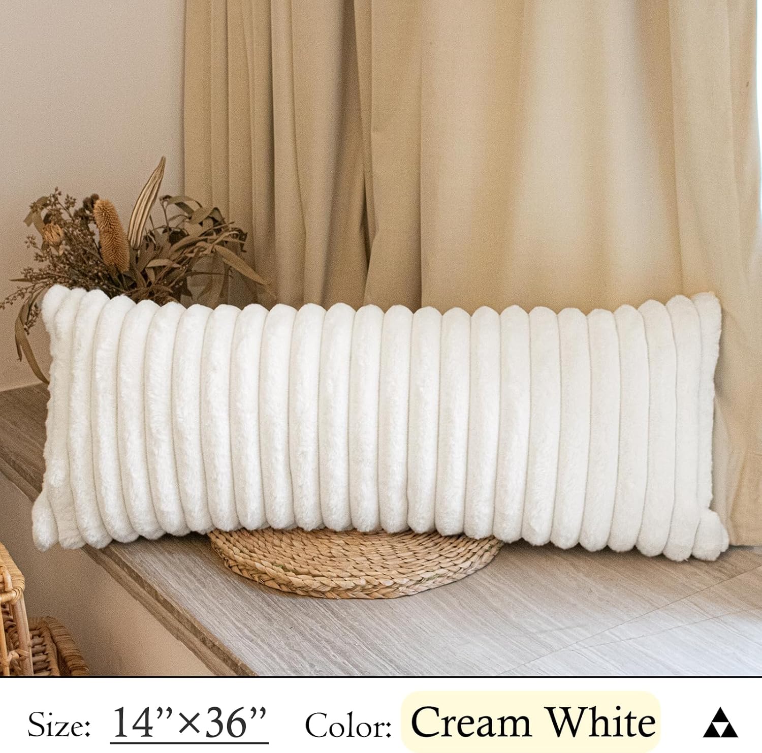 Fundas de almohada lumbar de piel sintética de 14 x 36 pulgadas, color blanco crema, suave, decorativa, funda de almohada lumbar, lujosa funda de