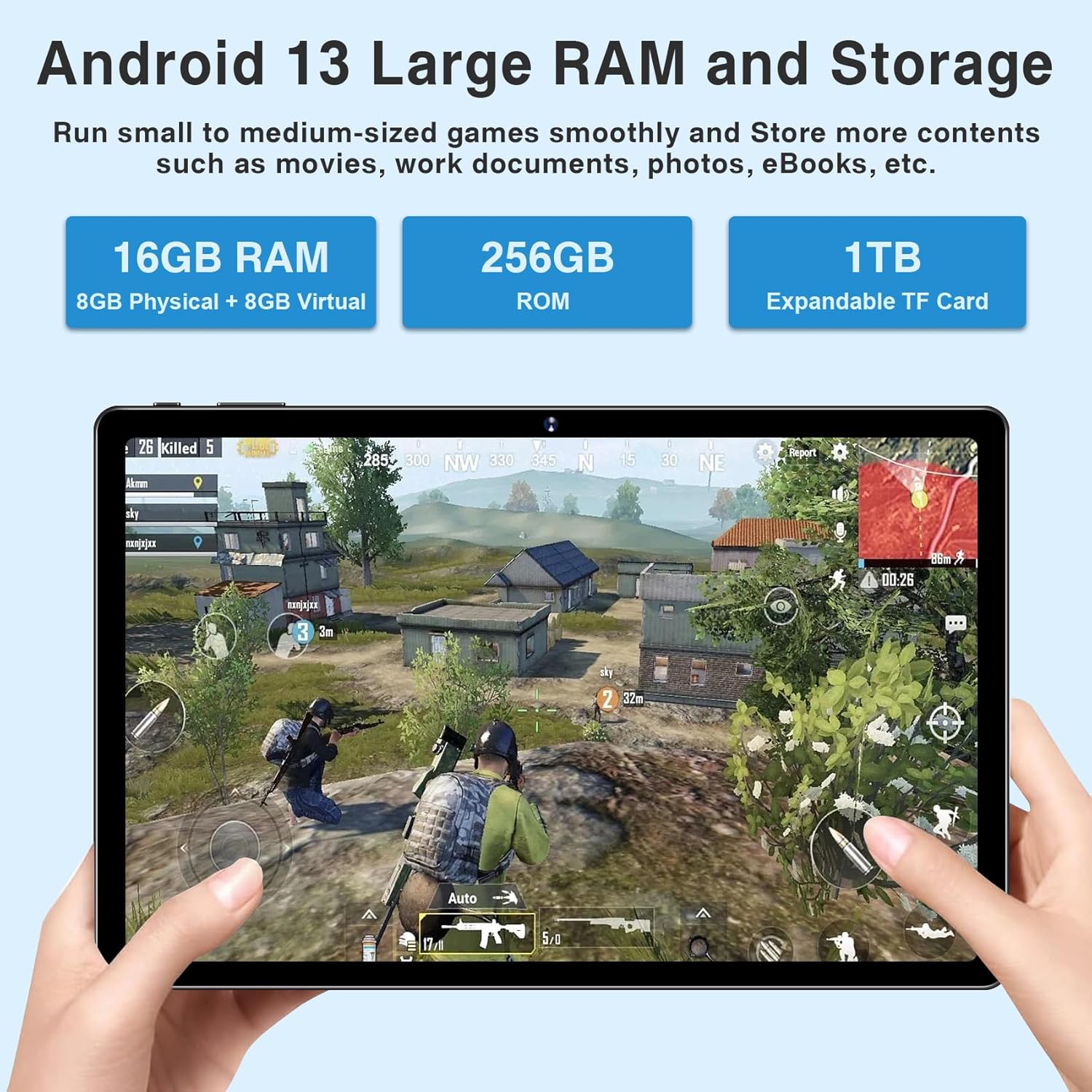 Tableta Android 13 de 11 pulgadas con 16 GB de RAM 256 GB ROM 1TB Expand, pantalla 2K 2000 x 1200, Octa-Core, cámara triple de 13 MP, 8600 mAh,