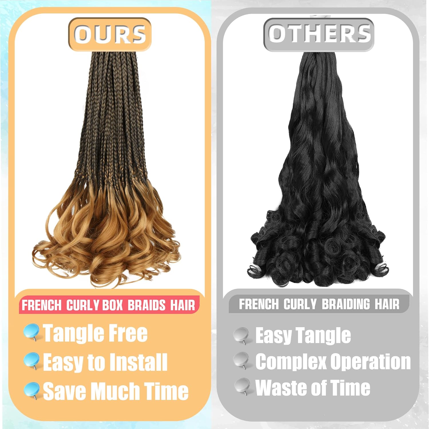 Paquete de 8 trenzas de ganchillo rizadas francesas para mujeres de color, 18 pulgadas, paquete de 8 trenzas de caja diosa, extensiones de cabello