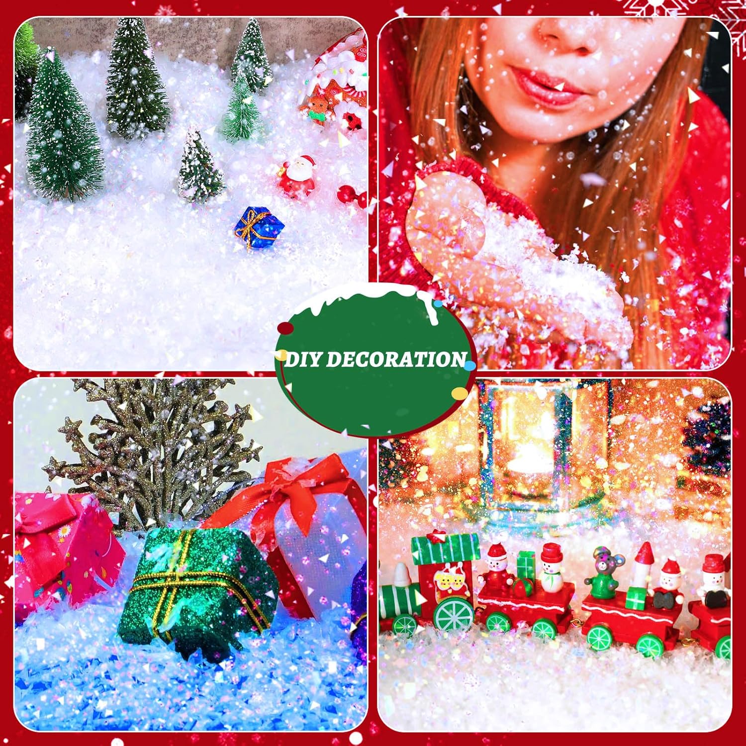 8.8 oz250 g de nieve artificial de Navidad parpadea, nieve artificial brillante para manualidades, relleno de polvo de nieve para decoración de