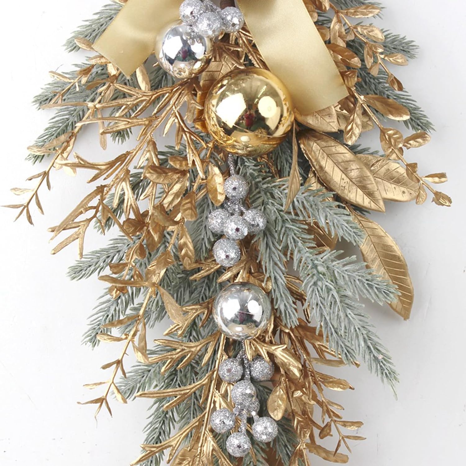 Corona de Navidad para puerta delantera, guirnalda de otoño para dintel de manto, festón de árbol al revés, guirnalda de semicírculo, rama de ratán