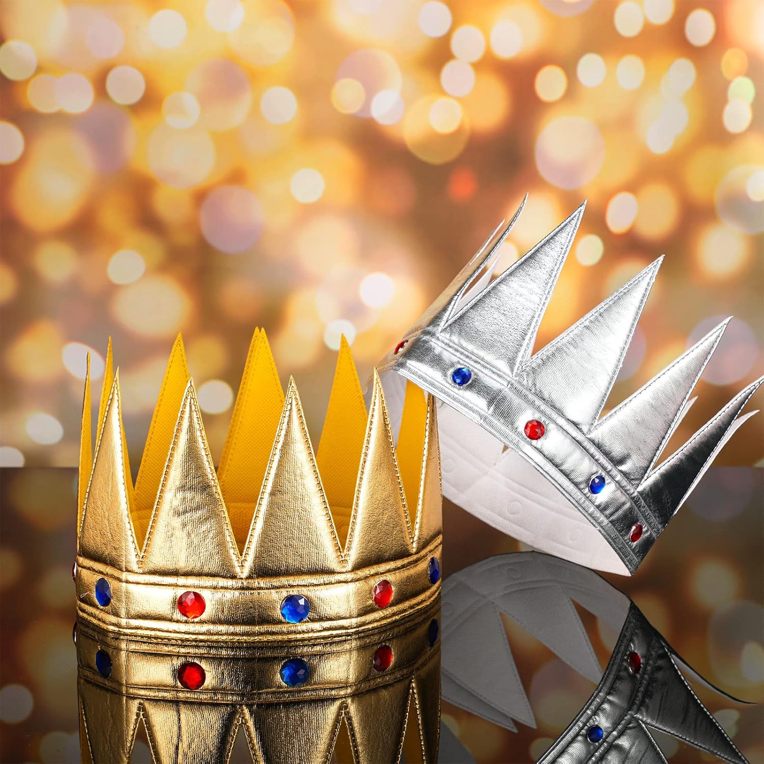 Bencailor Juego de 2 piezas de corona de cumpleaños para niños, juego de 2 piezas de corona de rey de oro y plata, ajustable, accesorio de