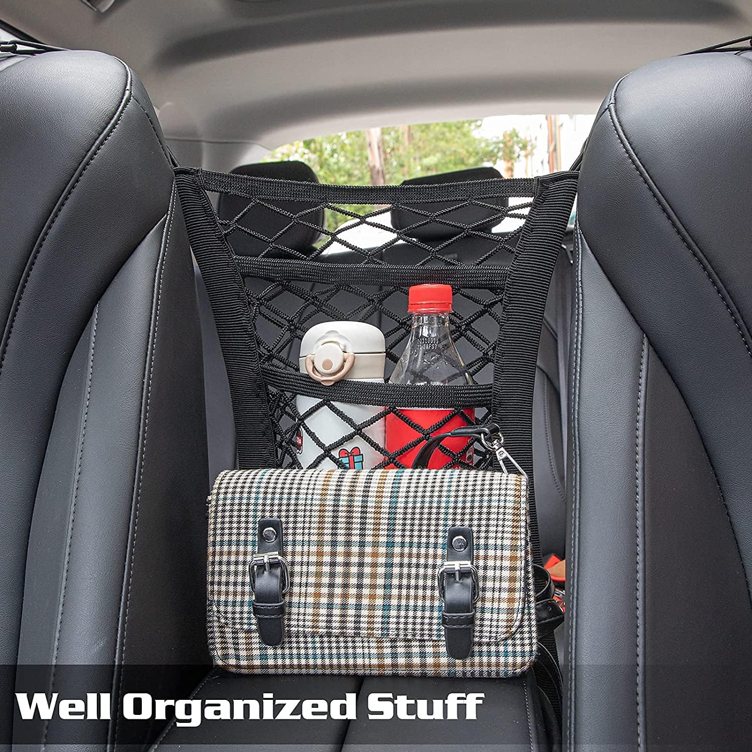 Bolsa de red, organizador de malla de 3 capas para automóvil, bolsa de malla elástica universal imprescindible para el automóvil, bolsillo de red