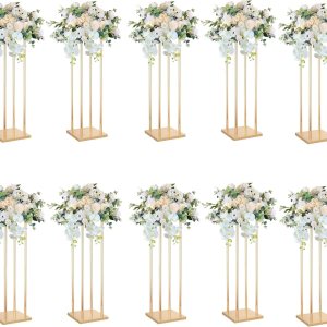 10 jarrones rectangulares, centros de mesa de boda para mesas, soporte geométrico de metal para flores, dorado, 23.6 pulgadas de alto, jarrón de 10 jarrones rectangulares, centros de mesa de boda para mesas, soporte geométrico de metal para flores, dorado, 23.6 pulgadas de alto, jarrón de