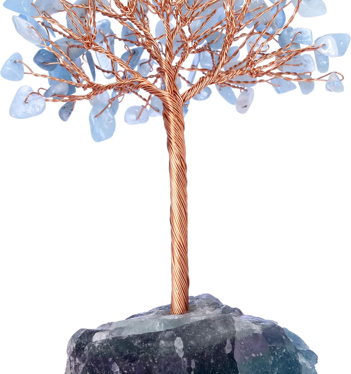 Jovivi Árbol de cristal de aguamarina natural, cristales curativos crudos, base de fluorita, árbol de dinero bonsái para decoración de mesa de