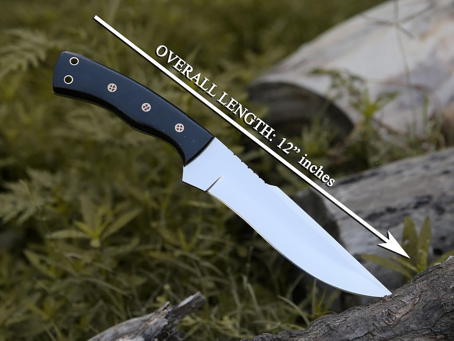 HMC – Cuchillo de acero inoxidable D2 pulido a mano, cuchillos de caza de hoja fija, cuchillo de caza de ciervos de espiga completa, cuchillo de