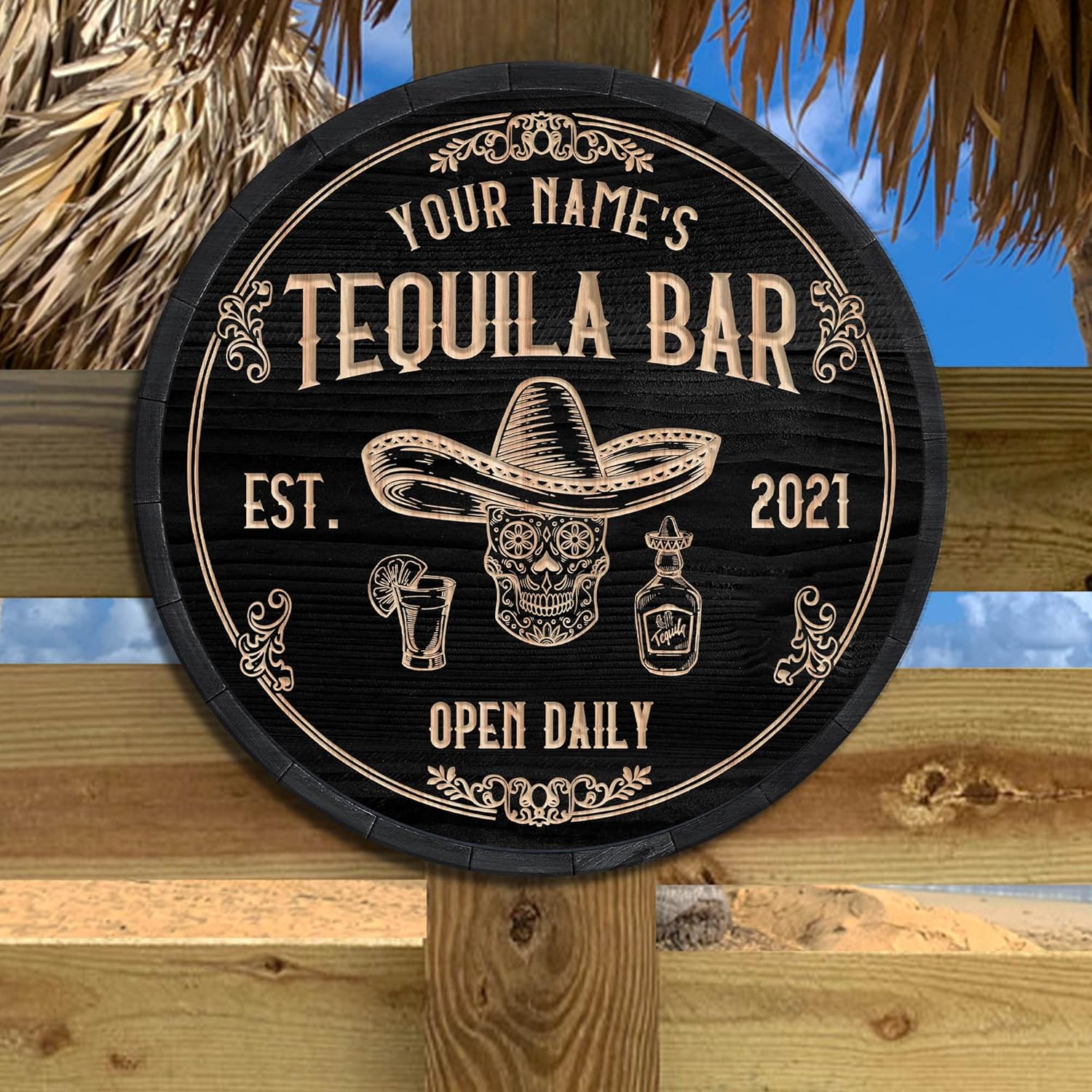 WODORO Placa de pared de madera de bar de tequila mexicano personalizado, letrero de bar de México, letrero rústico para pub para el hogar,