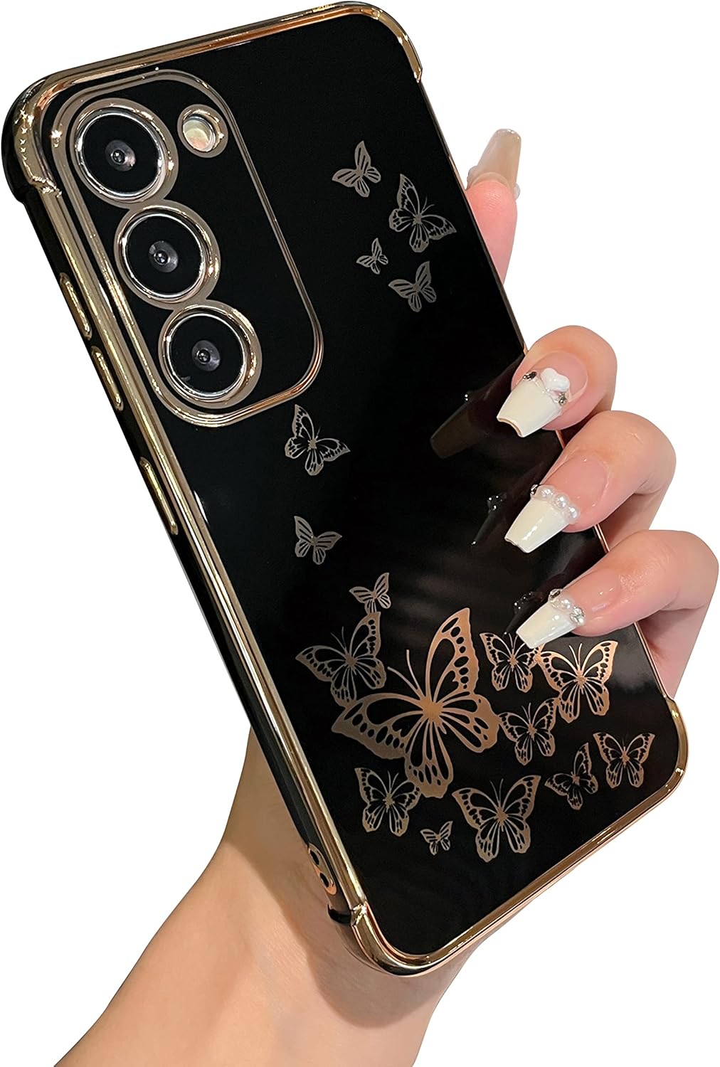 ZTOFERA Funda de teléfono para Samsung Galaxy S23 5G, elegante mariposa, para niñas y mujeres encantadoras, chapado suave, protección todo envuelto
