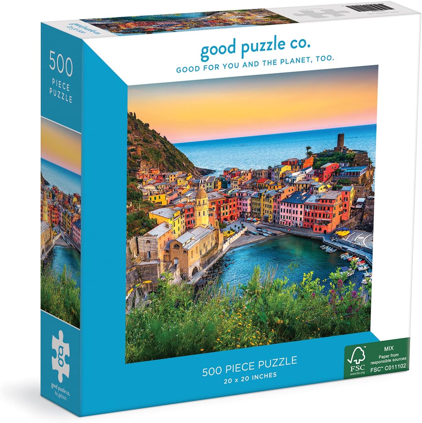 Rompecabezas de 500 piezas Cinque Terre de Good Puzzle Co. – Hermosos rompecabezas que te devuelven a ti y al planeta, papel FSC 100% reciclado,