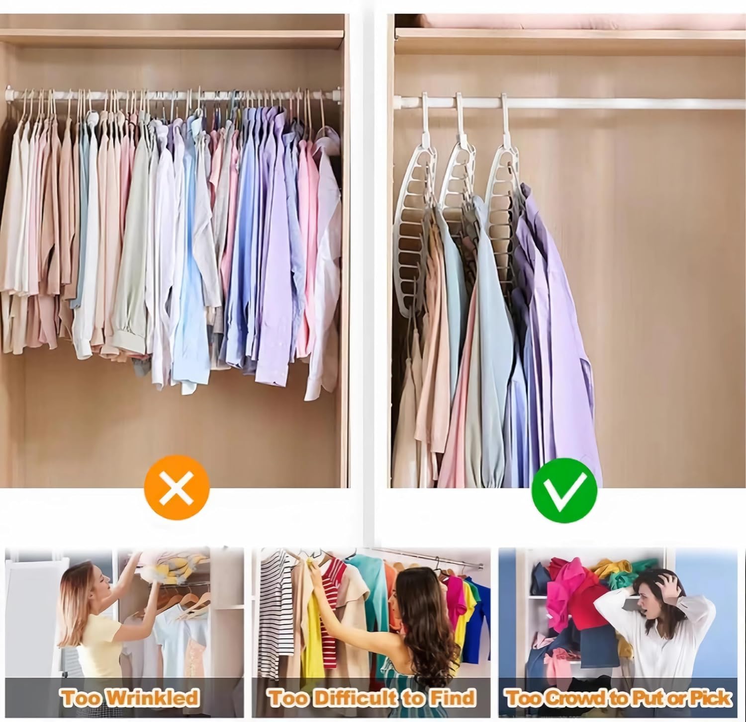 Perchas que ahorran espacio para organizadores de clóset y almacenamiento, colgador de ropa de plástico blanco resistente para suéter de camisa,