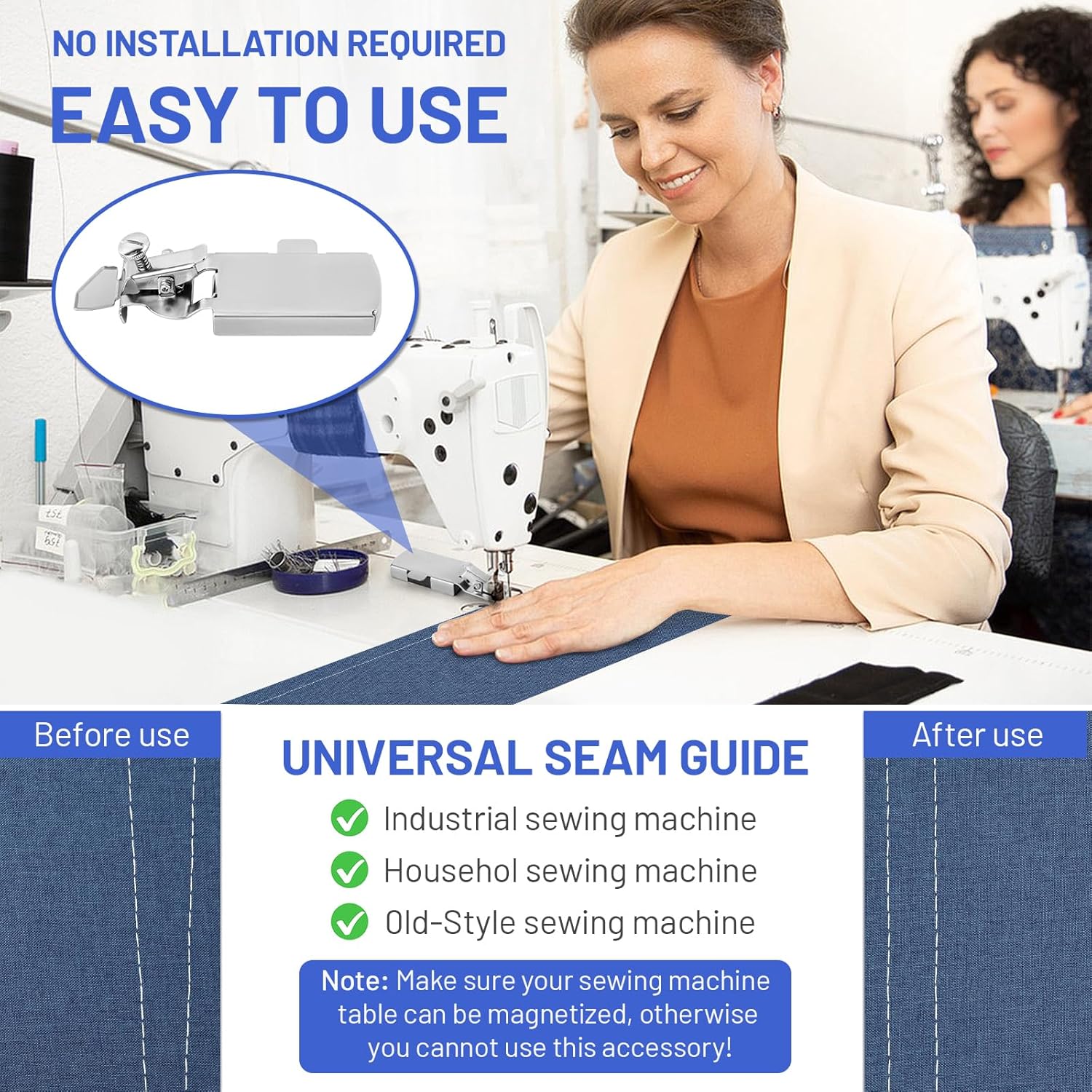 Guía de costura magnética multifuncional para máquina de coser, guía Hemmer para Lockstich industrial o máquina de coser de pie para caminar, guía