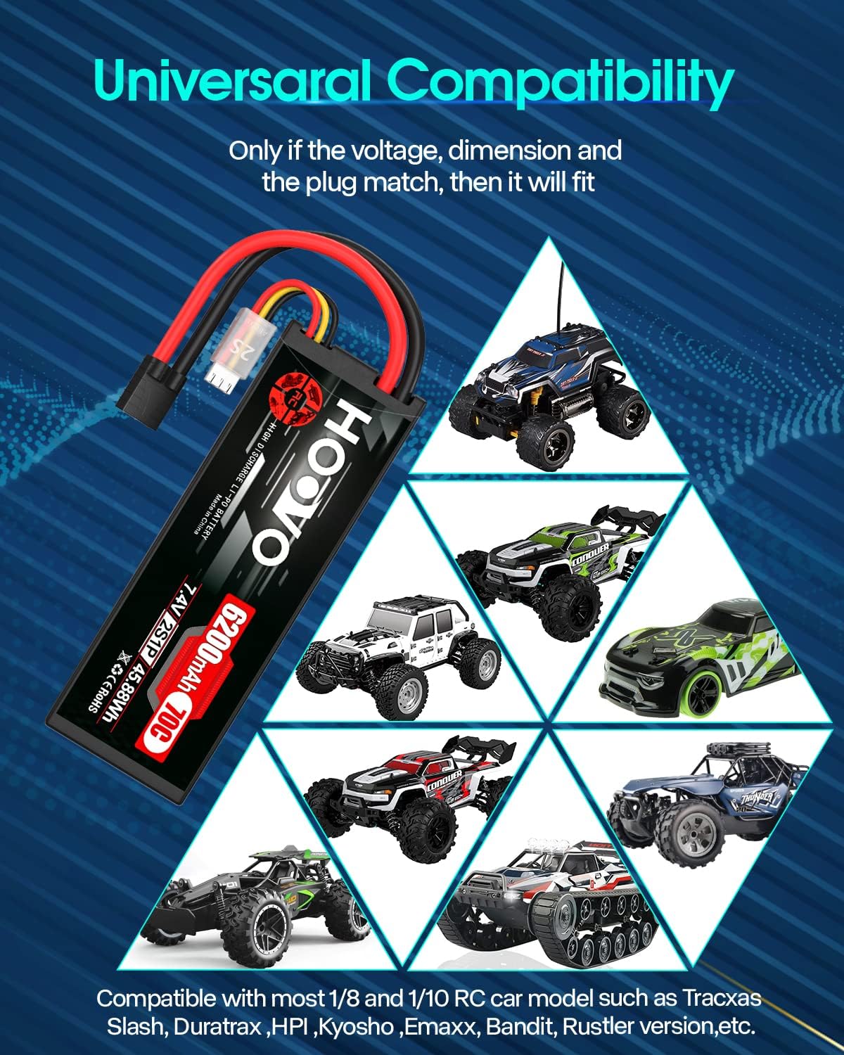 HOOVO 7.4V 6200mAh 70C 2S Lipo Batería Caso Duro para RC Car RC Helicóptero RC Camión RC Truggy Avión Quadcopter UAV Drone FPV