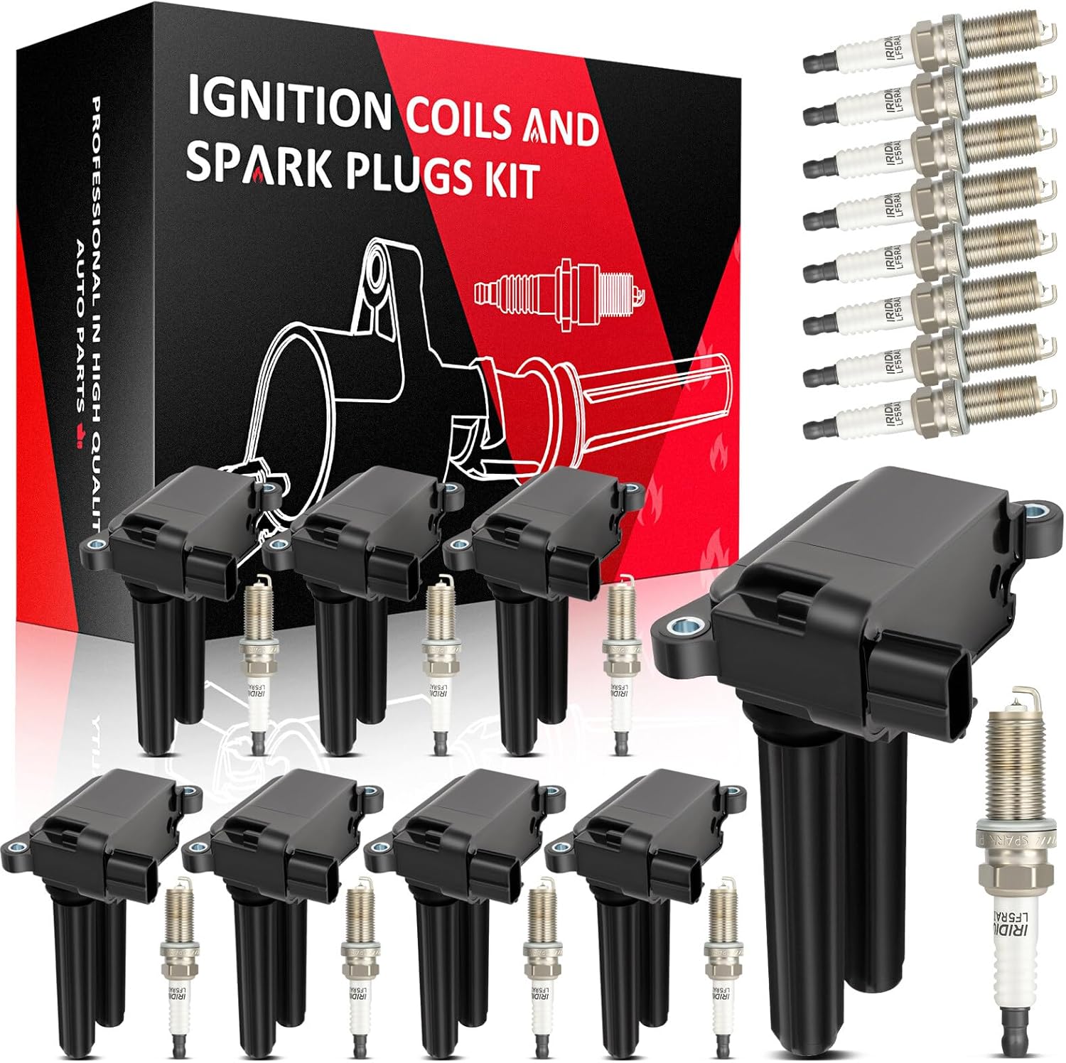 SCITOO 8 bobinas de encendido con 16 bujías de iridio para Chrysler para Dodge para Ram para Jeep 300 Aspen Challenger Durango Magnum Charger Com