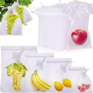Irenare Bolsas de protección de frutas, bolsas de red de frutas con cordón de organza blanca, bolsa de malla para plantas, frutas, verduras, árboles Irenare Bolsas de protección de frutas, bolsas de red de frutas con cordón de organza blanca, bolsa de malla para plantas, frutas, verduras, árboles
