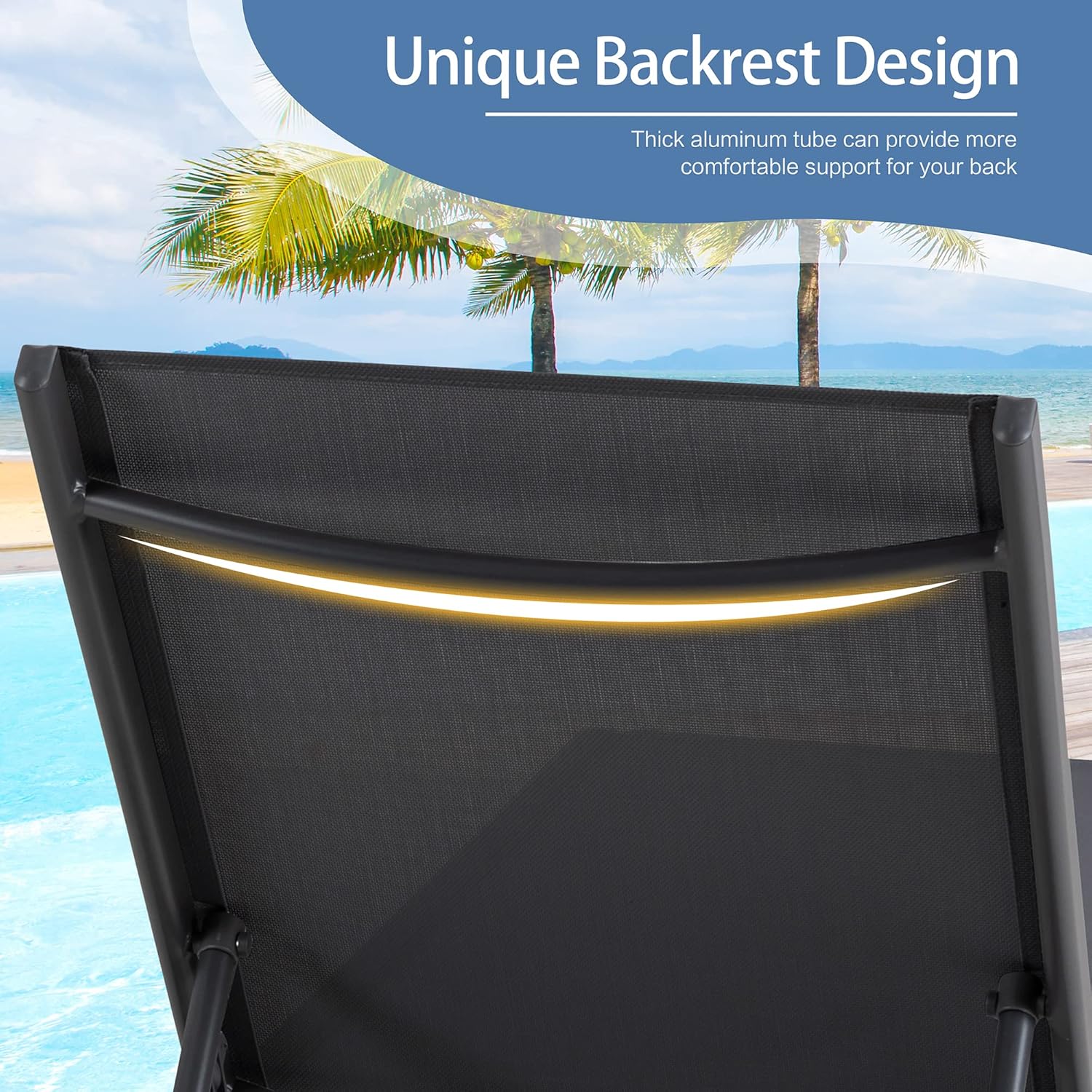 QAQA – 2 tumbonas para exteriores con ruedas, silla de aluminio para patio con 5 posiciones ajustables para piscina, playa, patio, gris oscuro