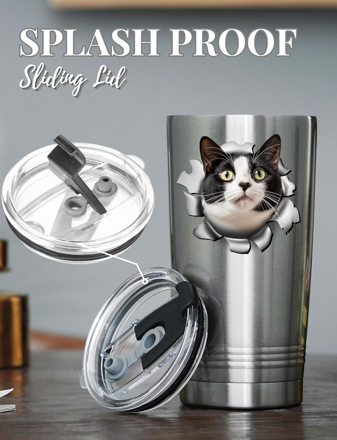 Onebttl Regalos de gato de esmoquin para amantes de los gatos, vaso aislado de 20 onzas con tapa y pajilla, divertidos regalos para papá y mamá para