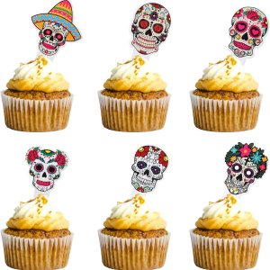 Juego de 24 piezas de decoración de pastel Día de los Muertos, decoración de fiesta de cumpleaños, suministros de decoración de calavera de azúcar, Juego de 24 piezas de decoración de pastel Día de los Muertos, decoración de fiesta de cumpleaños, suministros de decoración de calavera de azúcar,