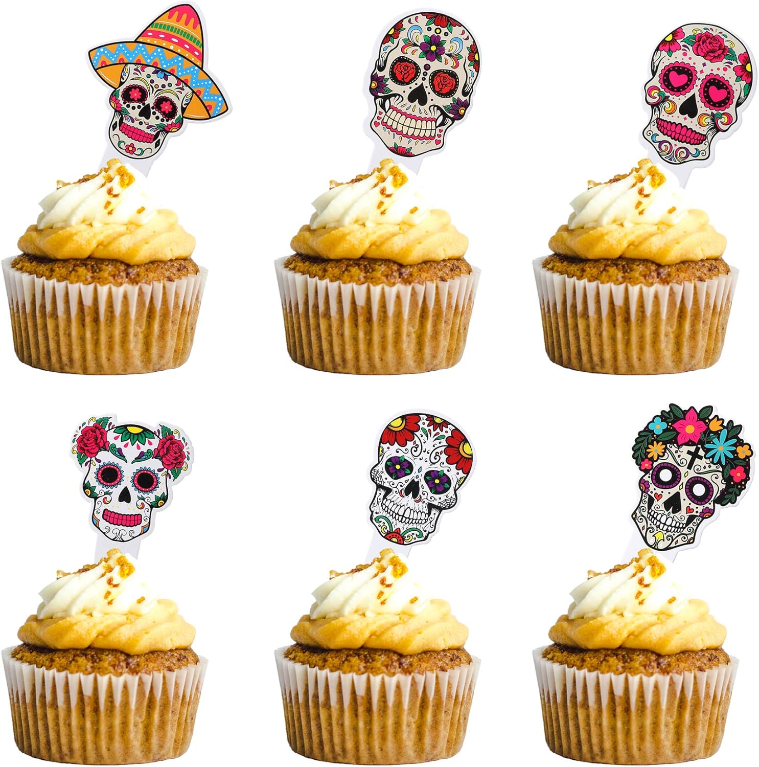 Juego de 24 piezas de decoración de pastel Día de los Muertos, decoración de fiesta de cumpleaños, suministros de decoración de calavera de azúcar,