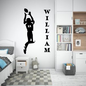 Calcomanía de pared de fútbol americano duradera con nombre personal, enormes calcomanías de pared de fútbol americano de color negro con letrero Calcomanía de pared de fútbol americano duradera con nombre personal, enormes calcomanías de pared de fútbol americano de color negro con letrero
