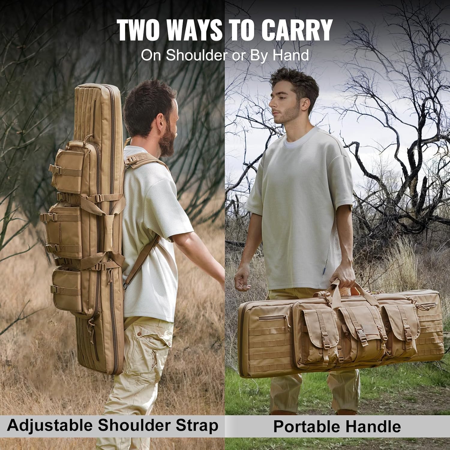 VEVOR Bolsa para rifles, bolsa táctica doble larga para pistola de 42 pulgadas, funda suave para rifle con cremallera con bloqueo, asa portátil y