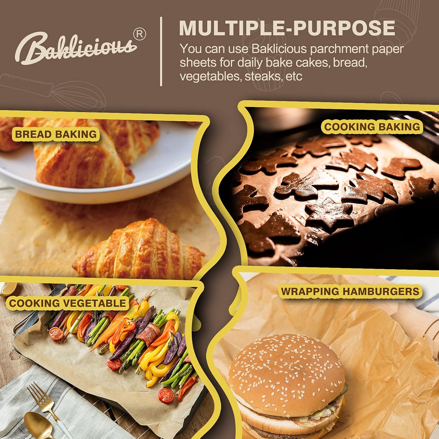 220 Pcs Unbleached Parchment Paper Baking Sheets, Baklicious Pre-cut Heavy Duty Parchment Baking Paper for Air Fryer, Oven, Bakeware, Steaming,