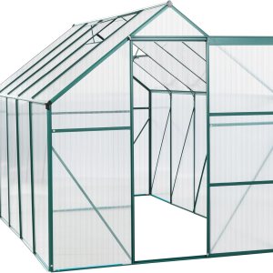 Invernadero resistente para exteriores de 6 x 10 pies con paneles de policarbonato, casa verde con puerta corredera, cúpula geodésica con diseño Invernadero resistente para exteriores de 6 x 10 pies con paneles de policarbonato, casa verde con puerta corredera, cúpula geodésica con diseño