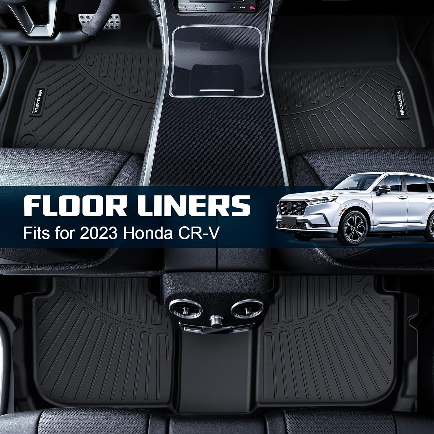 NIKALAIKA Alfombrillas para Honda CR-V CRV 2023-2024 (incluye híbrido), protección para todo tipo de clima, forros de goma TPE para Honda CRV 2023