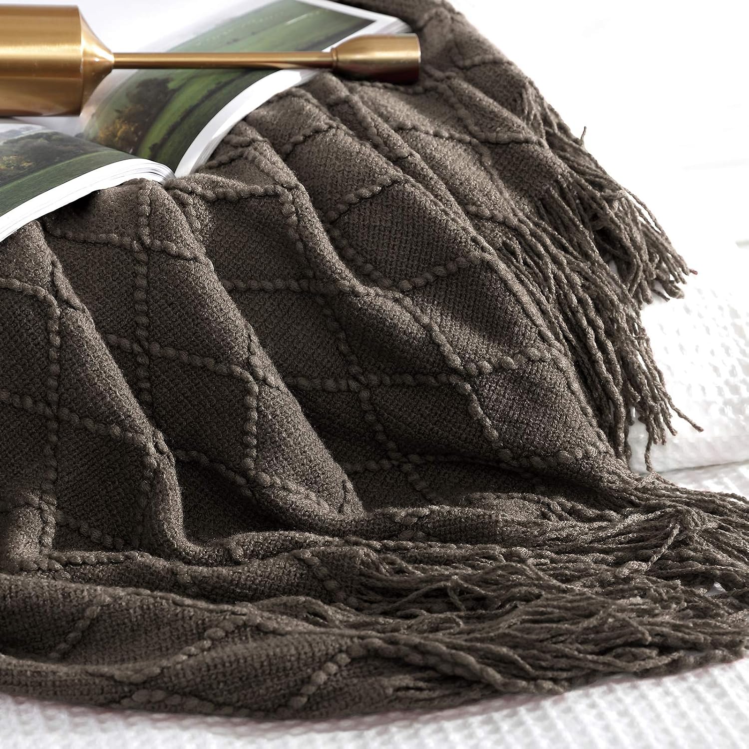 Walensee – Manta para sofá, manta tejida 100% acrílica, manta decorativa ligera con borlas para silla, cama, sofá, viaje, apta para todas las