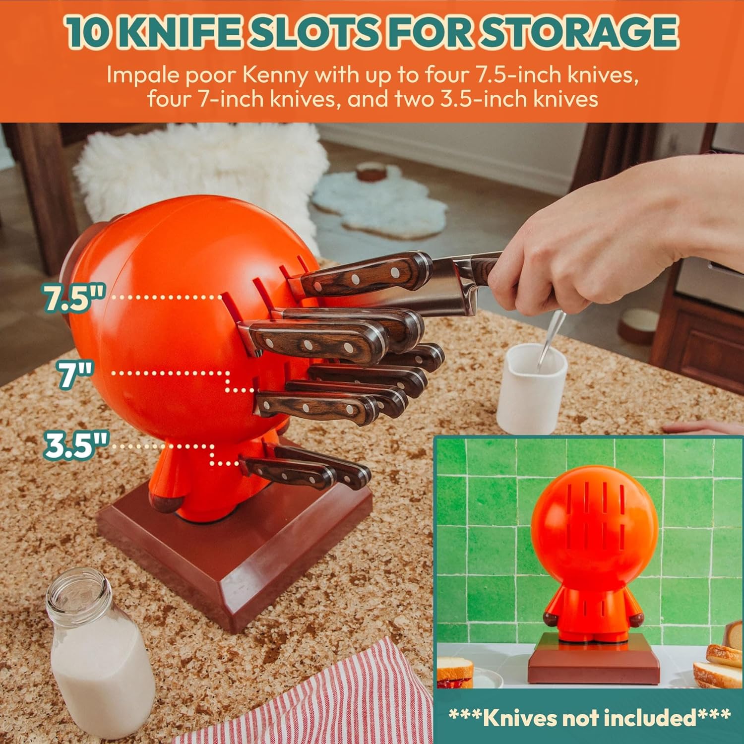 South Park Kenny – Soporte para cuchillos de 10 ranuras  Organizador de almacenamiento de cocina independiente, exhibición de cubiertos que ahorra
