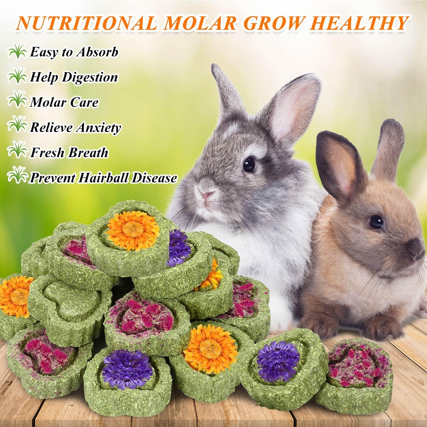 20 juguetes masticables de conejo, juguetes de conejo para dientes de conejo, pasteles de heno Timothy naturales para conejos, chinchilla, hámster,