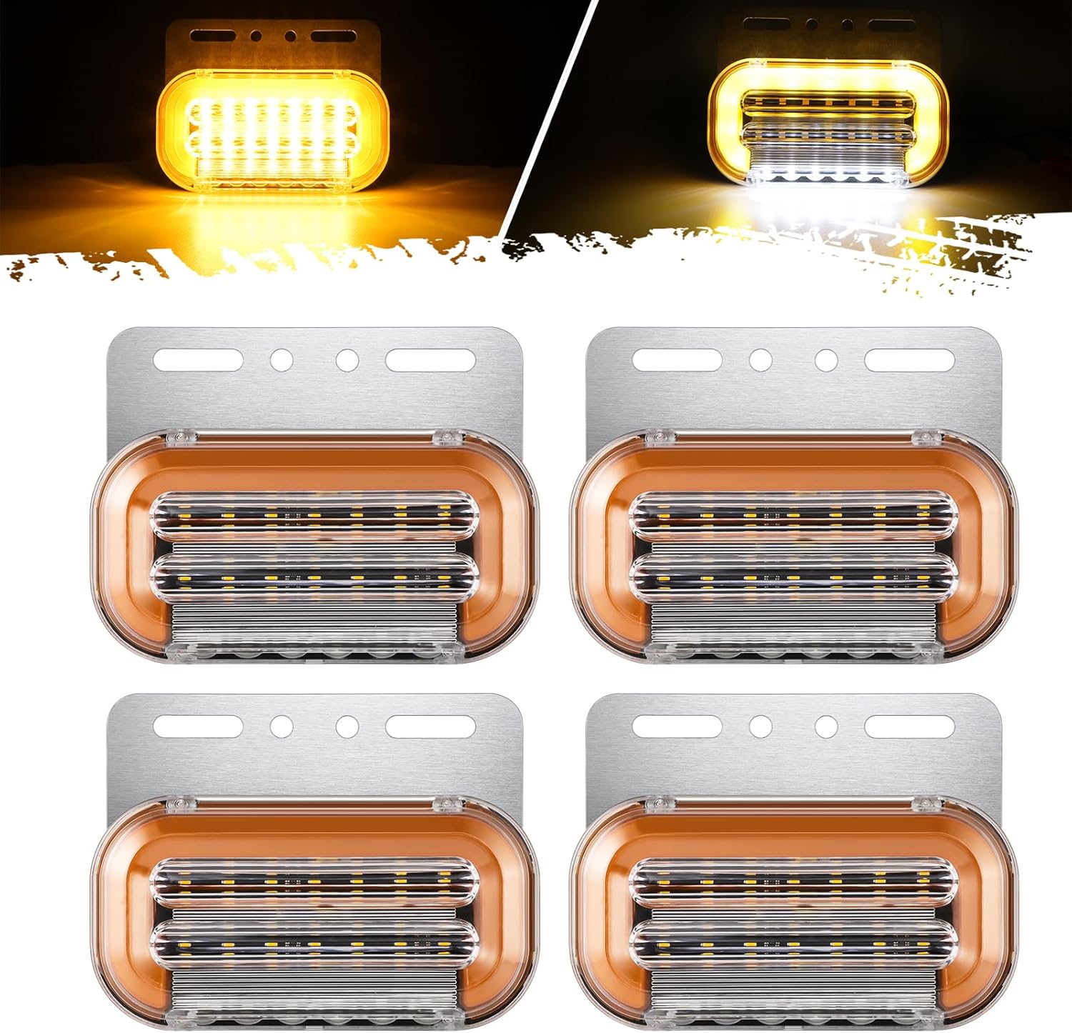Partsam 4 luces ámbar de 25 LED para marcador lateral de camión con soporte de placa de aluminio, luces direccionales de camión con luz de tierra