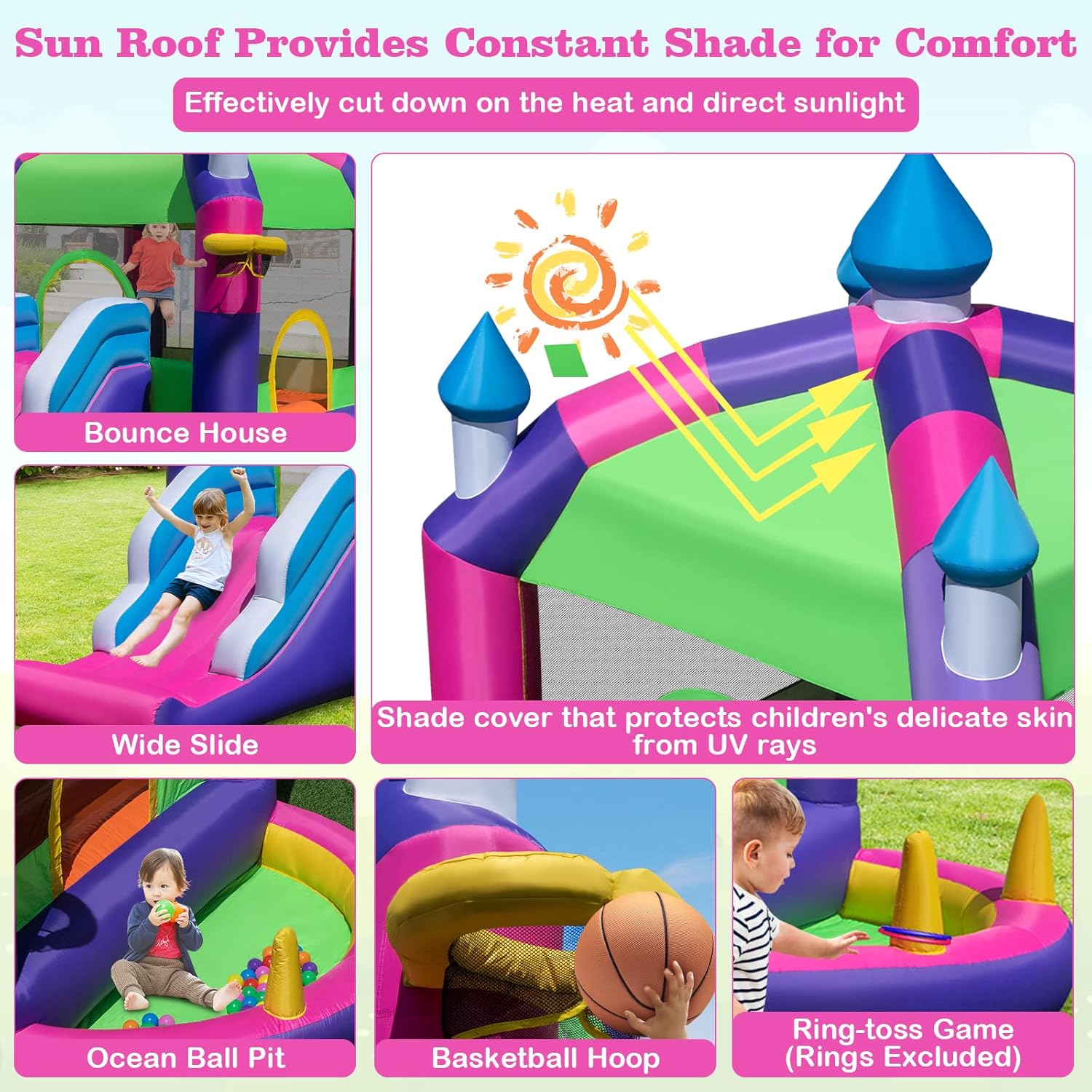 BOUNTECH Casa inflable de rebote con cubierta superior del toldo, casa inflable para niños con tobogán y pozo de pelotas para interiores y