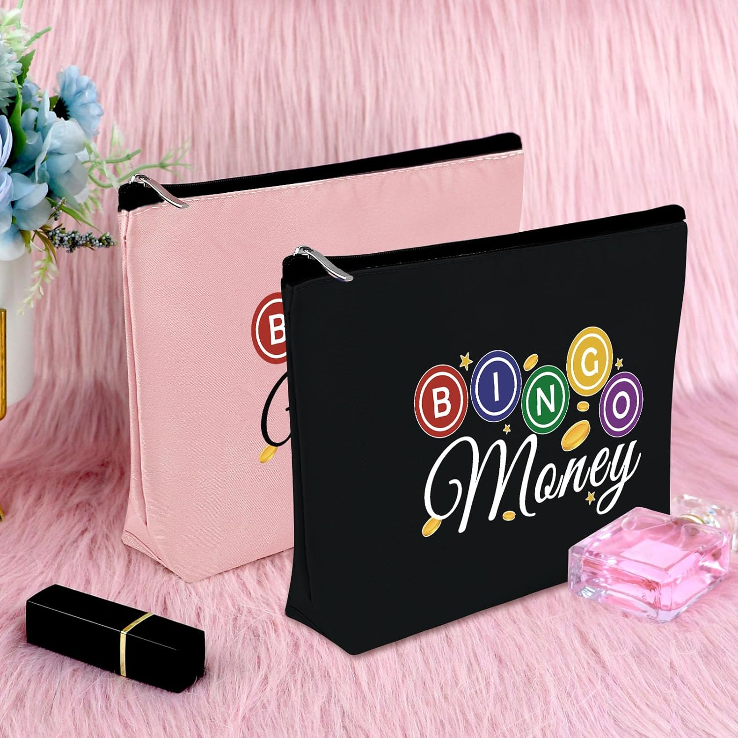 Sfodiary Bolsa de maquillaje para amantes del bingo, regalos de bingo para mujeres, amantes del casino, regalo para mujeres, bolsa de cosméticos,