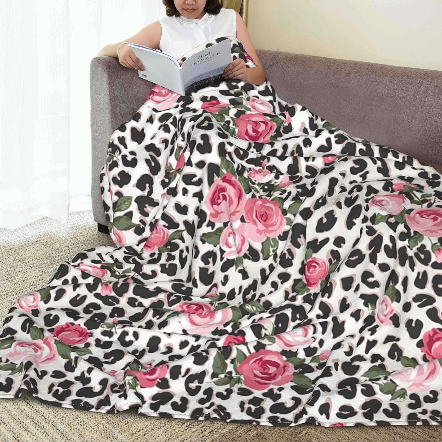 Manta de forro polar sin costuras con diseño de rosa bonita para sofá, gruesa y mullida, cálida y suave, para sofá, 40 x 50 pulgadas
