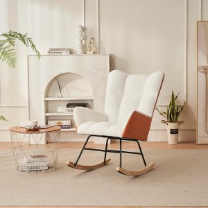 ONME Mecedora para guardería, moderna mecedora con respaldo alto, silla mecedora tapizada de peluche suave, cómoda silla para sala de estar, ONME Mecedora para guardería, moderna mecedora con respaldo alto, silla mecedora tapizada de peluche suave, cómoda silla para sala de estar,