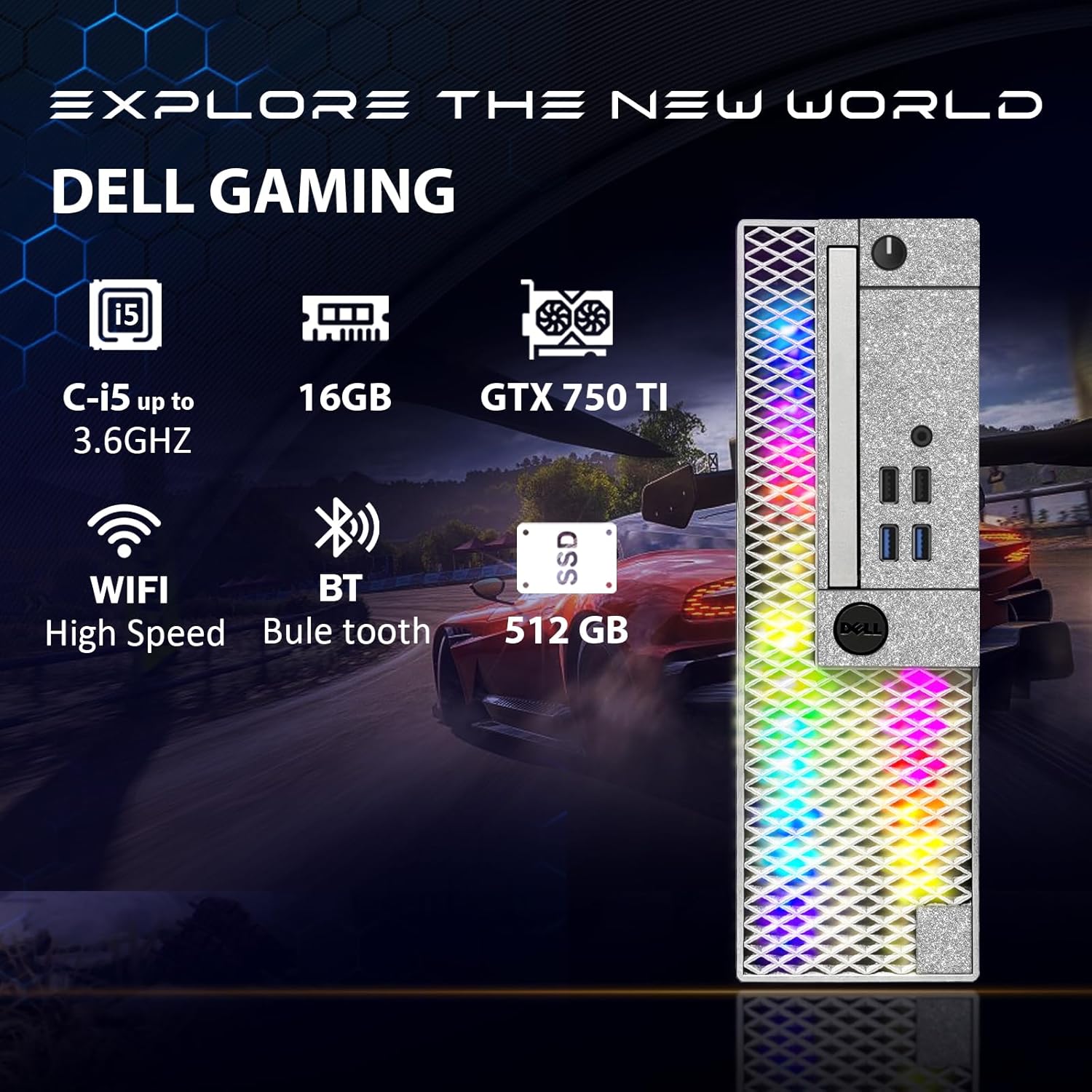 Dell Computadora de escritorio para juegos RGB, Intel Quad Core I5-6500 hasta 3.6 GHz, GeForce GTX 750 Ti 4G, memoria de 16 GB, SSD 512G, teclado y